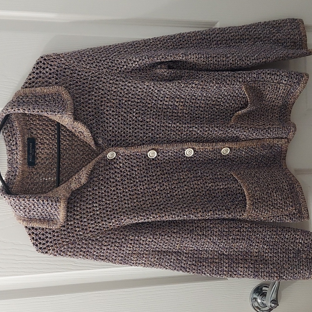 Piazza Sempione Women's Open knit Button Up Colar Sweater Brown Purple S…